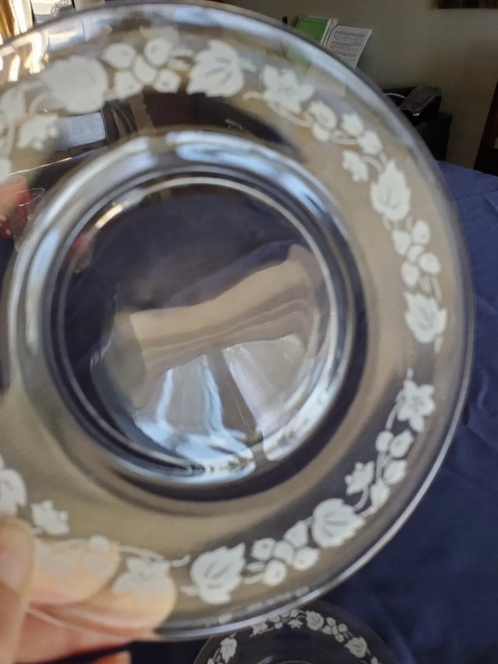 Vintage Pyrex Clear Glass Saucer with White Floral Border -Gooseberry pattern